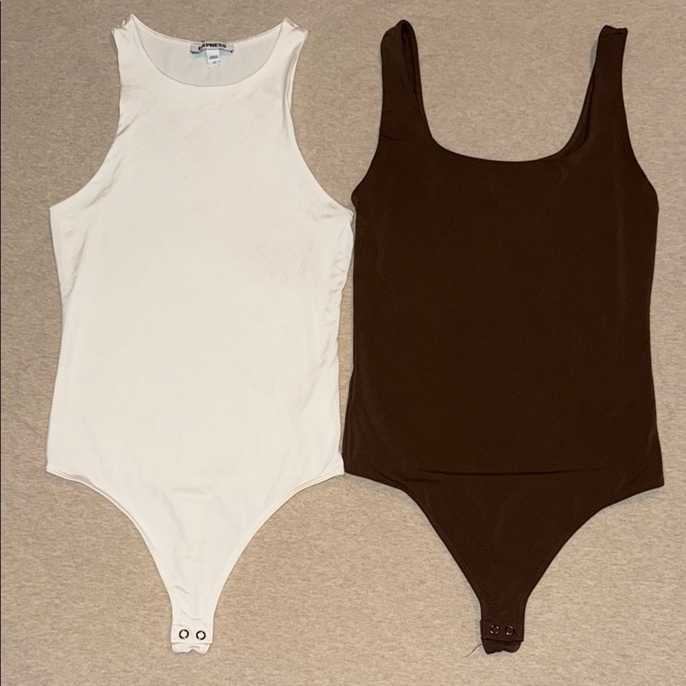 Express White and Brown Bodysuits Classic One Pieces
